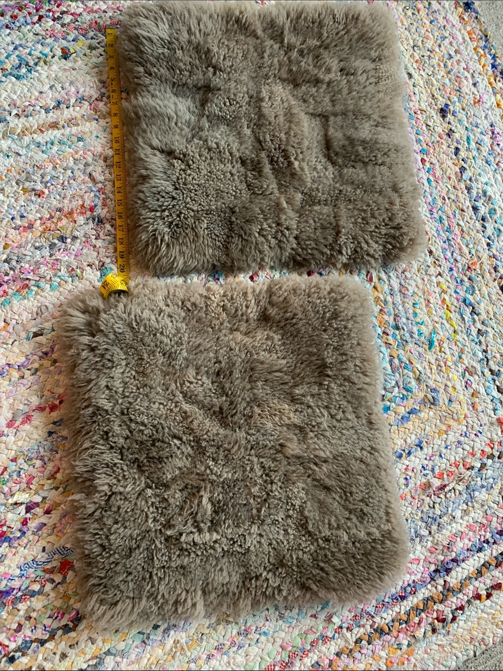2 plush Taupe Aussie Curly Lambswool 19x19 Pillow Shams zipper close Pristine